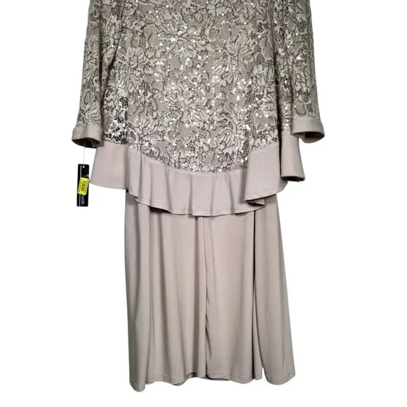R&M Richards Womens 2 Piece Ruffled Lace Jacket & Dress Champagne Size 6P - Picture 6 of 16